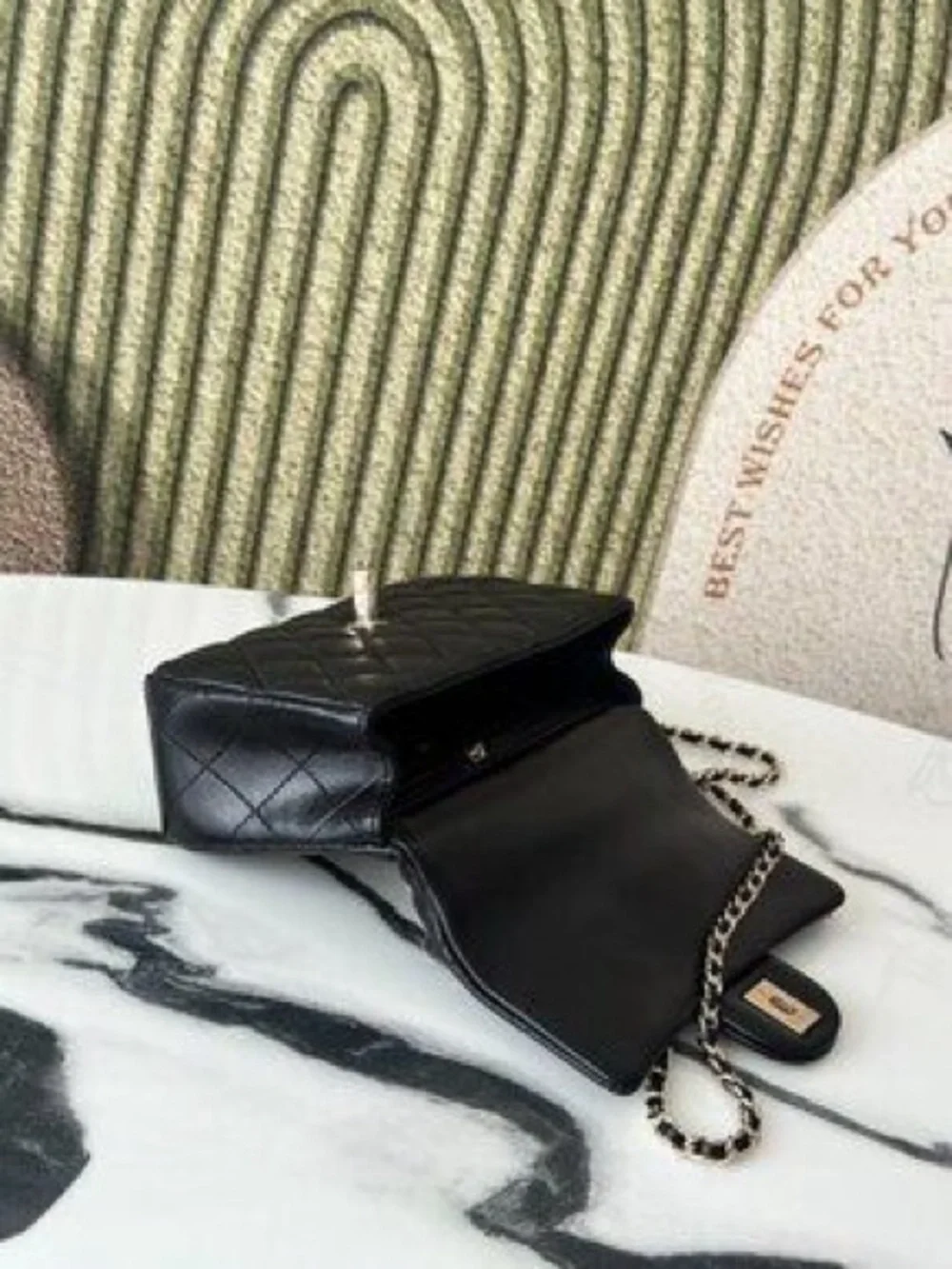 CHANEL Lambskin Mini Flap Gold Ball Crossbody Bag Black